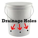 Hempy bucket has drainage holes on the side