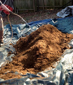 Water mix and either wrap up in tarp or store in a large container such as a gargbage can